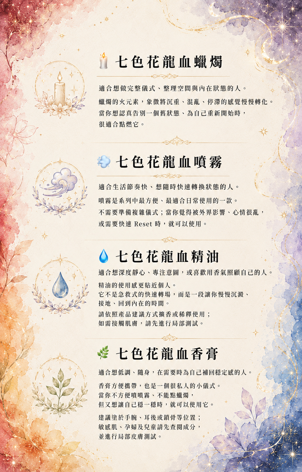 🌺 【一年一造農曆七月限定‼️ 】七色花龍血系列(網上下單Fullset或4件以上可獲九折及贈送便攜裝精油💧)